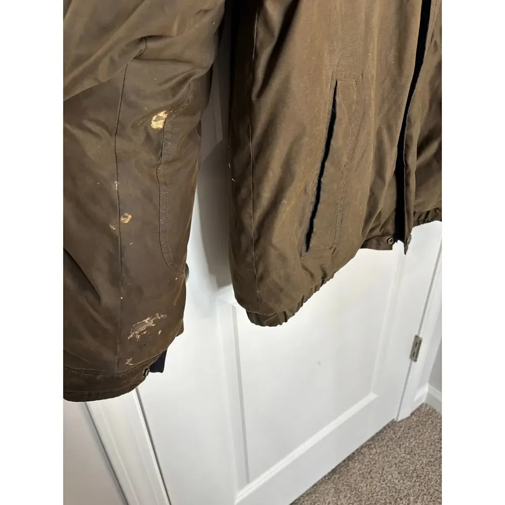 Claiborne Men’s Down‑Fill Jacket  Olive/Brown Waxed Look with High Collar Size M